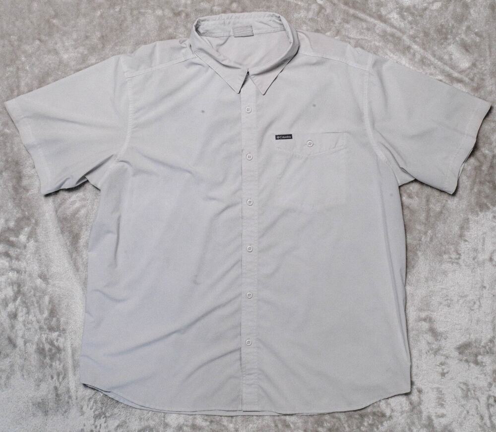 Columbia Light Gray Short Sleeve Casual Button Down Stretch Shirt Mens Size XXL